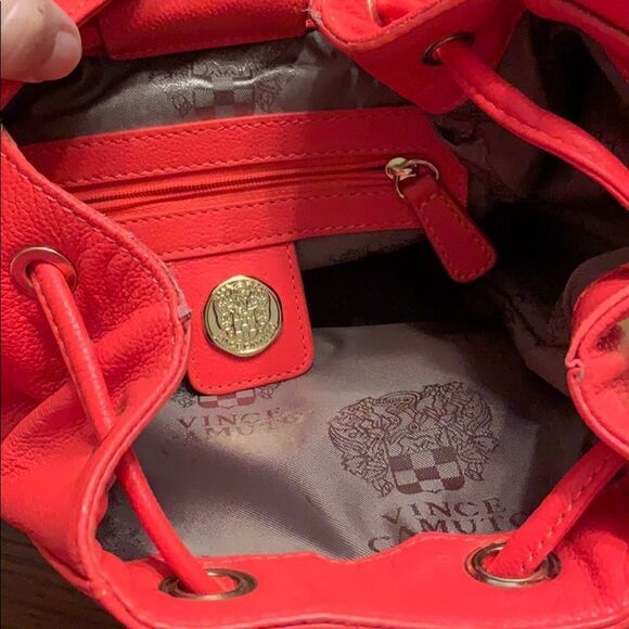 Vince Camuto neon orange drawstring bucket purse - Picture 5 of 8